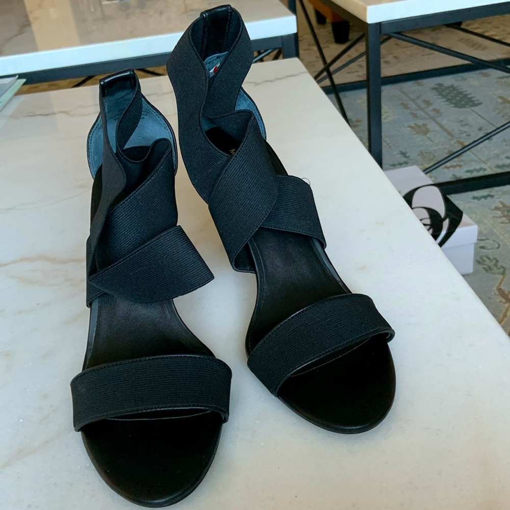 Marc Fisher Brooke Black Stiletto with Elastic Strap, Size 10